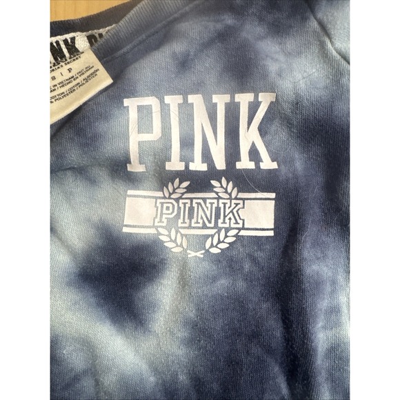 Pink Victorias Secret Tie Die Sweatshirt Women Small S Blue Chest Logo Casual - Picture 4 of 5